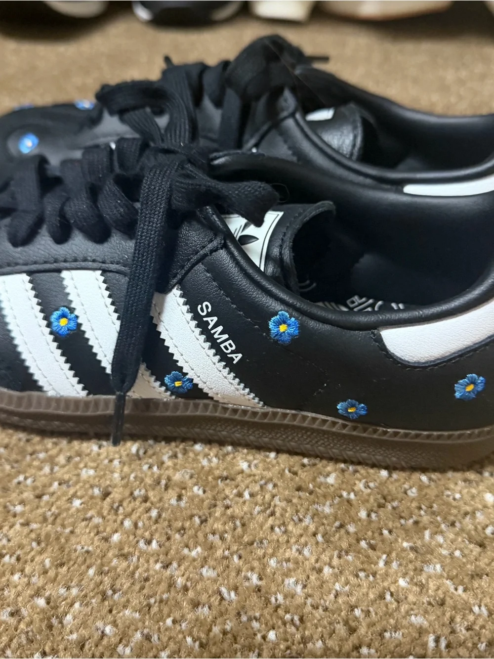 adidas Black Athletic Sneakers with Blue Floral Embroidery